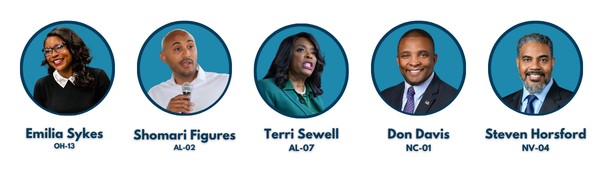 Emilia Sykes, Shomari Figures, Terri Sewell, Don Davis, Steven Horsford
