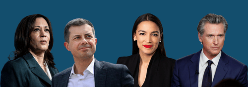 Kamala Harris, Pete Buttigieg, Alexandria Ocasio-Cortez, Gavin Newsom